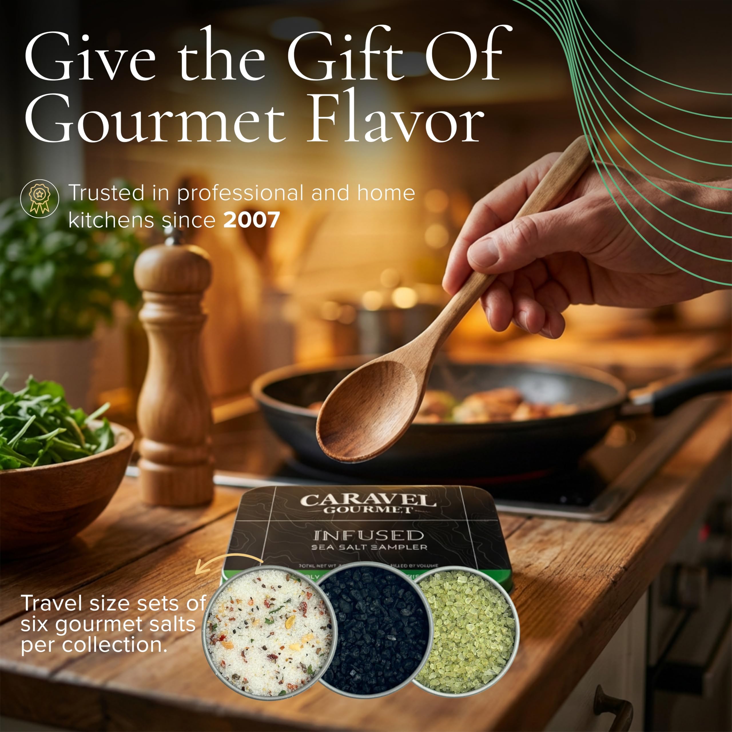 Caravel Gourmet hawaiian bamboo jade salt provides bright tropical notes for seafood.