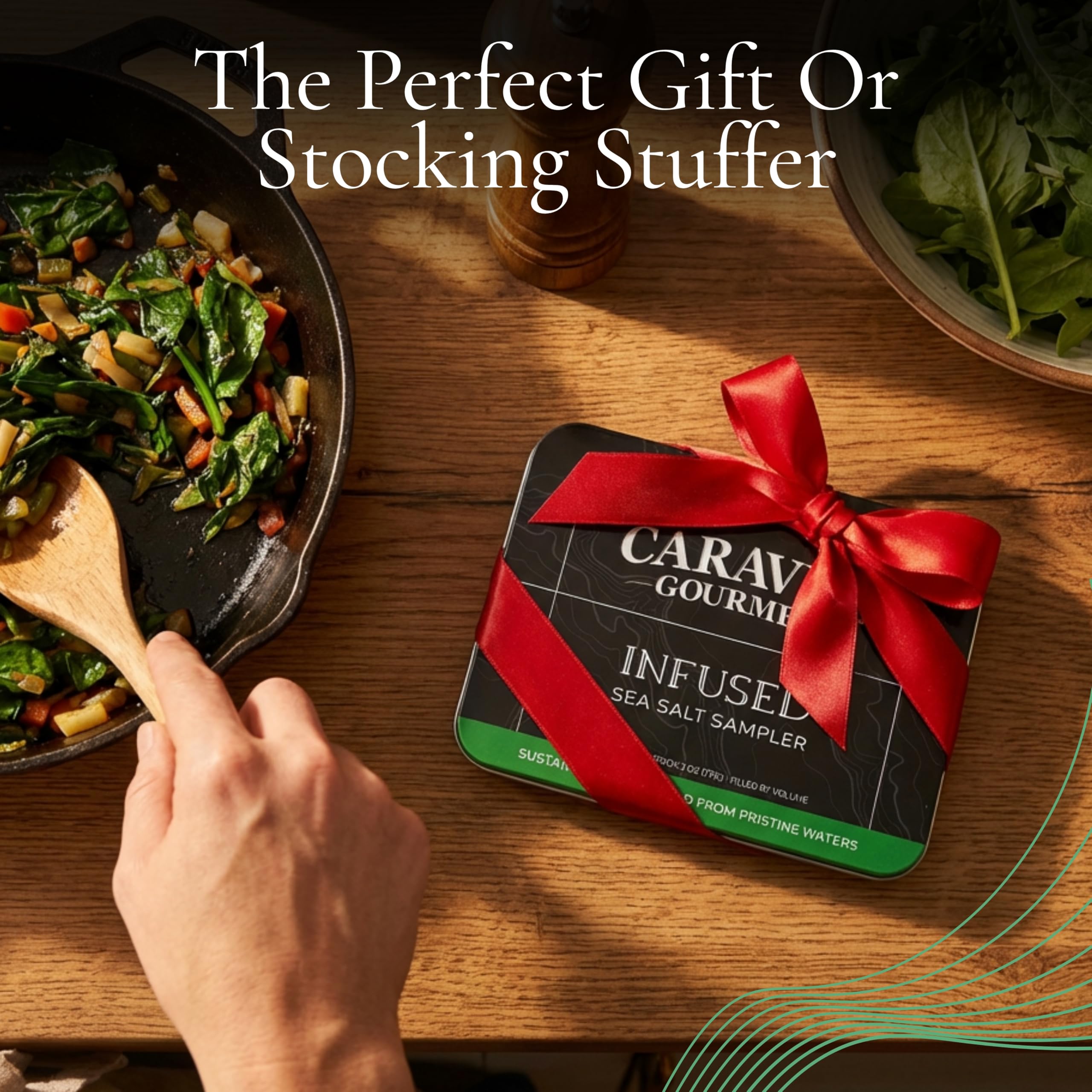 Caravel Gourmet hawaiian black lava salt finishes steaks and greens with mineral depth.