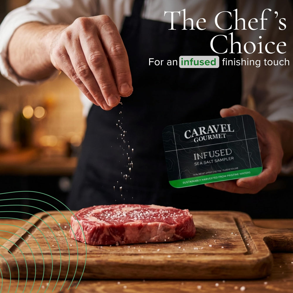 Caravel Gourmet rosemary salt elevates poultry and potatoes with herbal aroma.