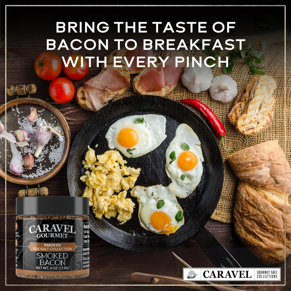 Caravel Gourmet smoked bacon salt crystals close-up highlighting coarse texture.