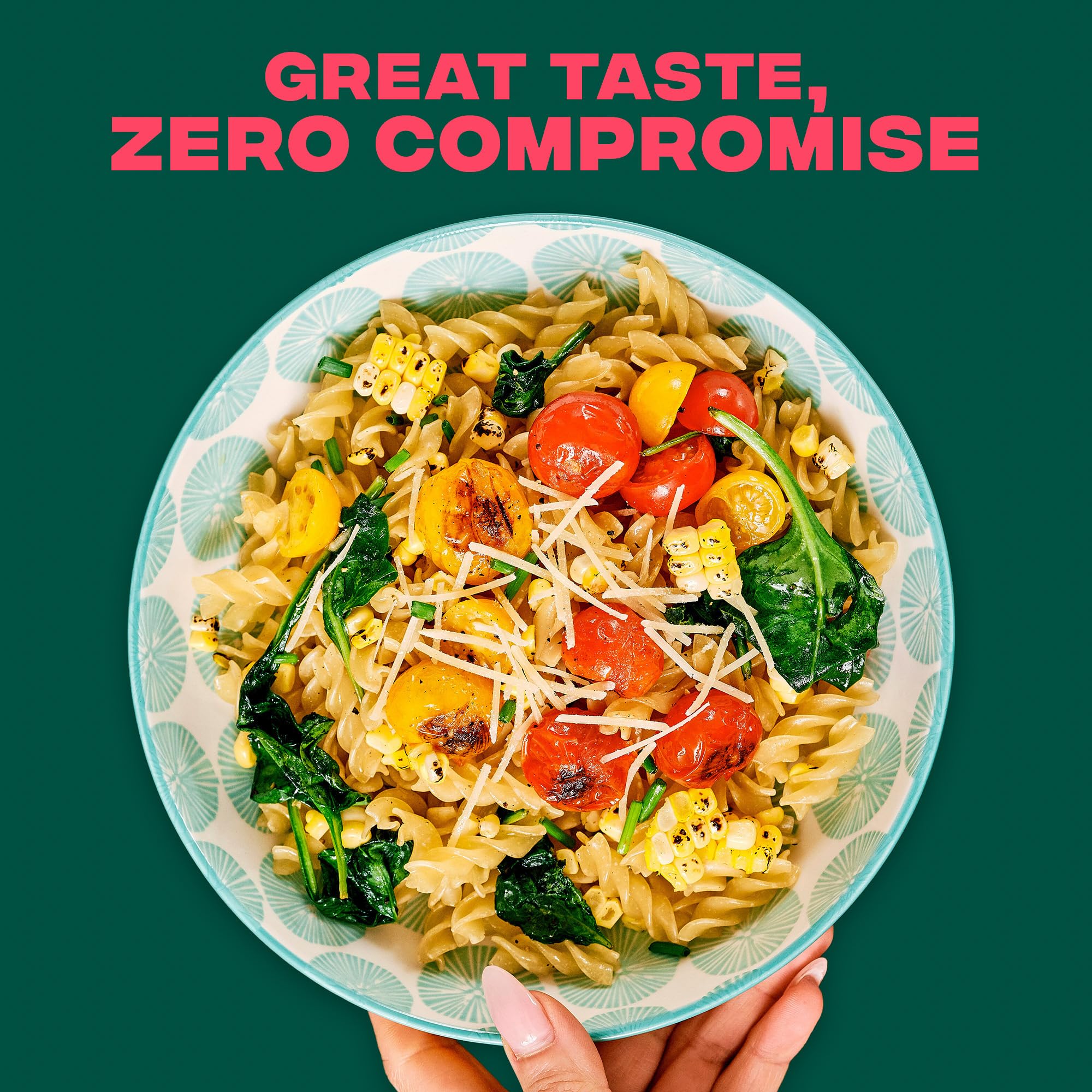 CARBE DIEM Rotini nutrition facts panel shows net carbs and protein.
