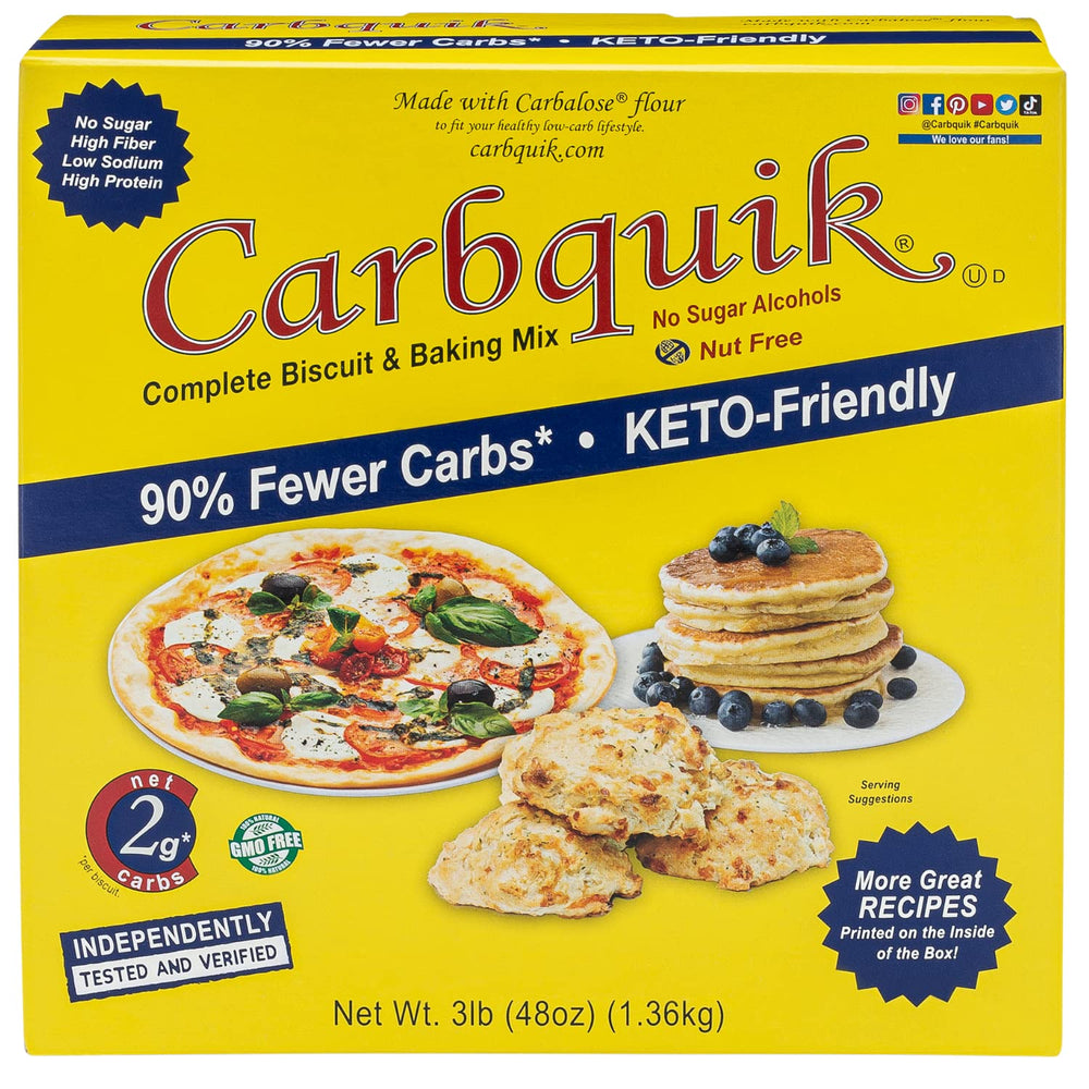 Carbquik biscuit mix packaging in a 3 lb box for easy low-carb baking.