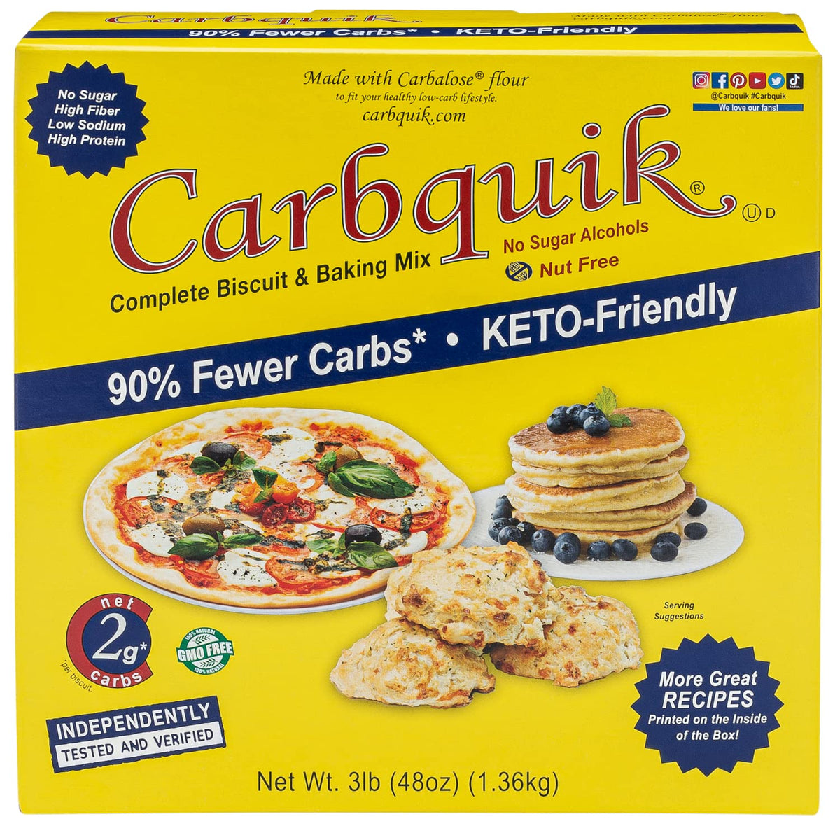 Carbquik biscuit mix packaging in a 3 lb box for easy low-carb baking.