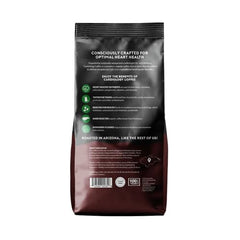 Cardiology Coffee decaf beans closeup showcases smooth, full-bodied flavor without caffeine.