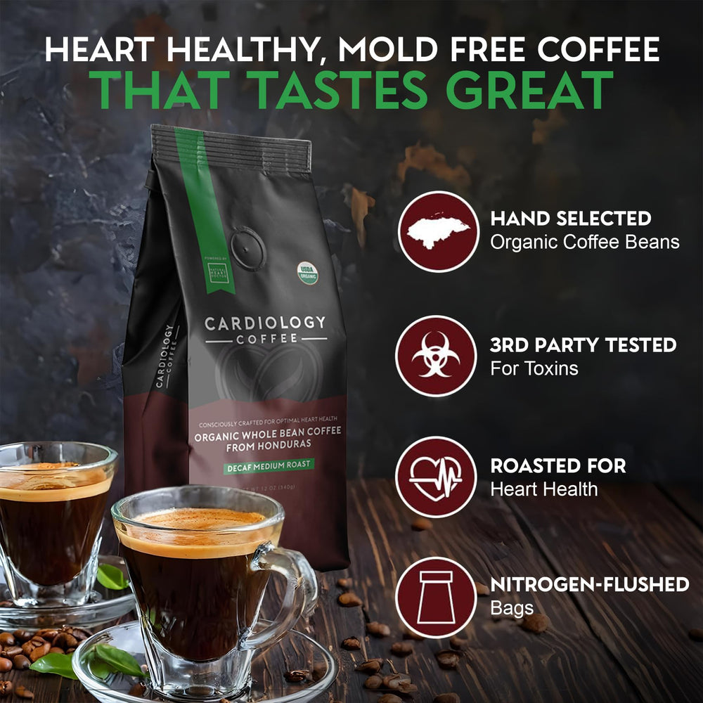 Cardiology Coffee nutty chocolate flavor closeup highlights balanced profile.