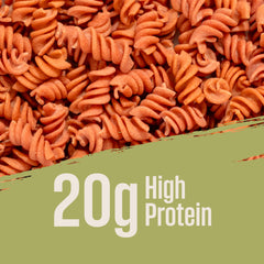 Close-up of Care Free Kitchen Sundried Tomato Rotini raw pasta, shows texture.