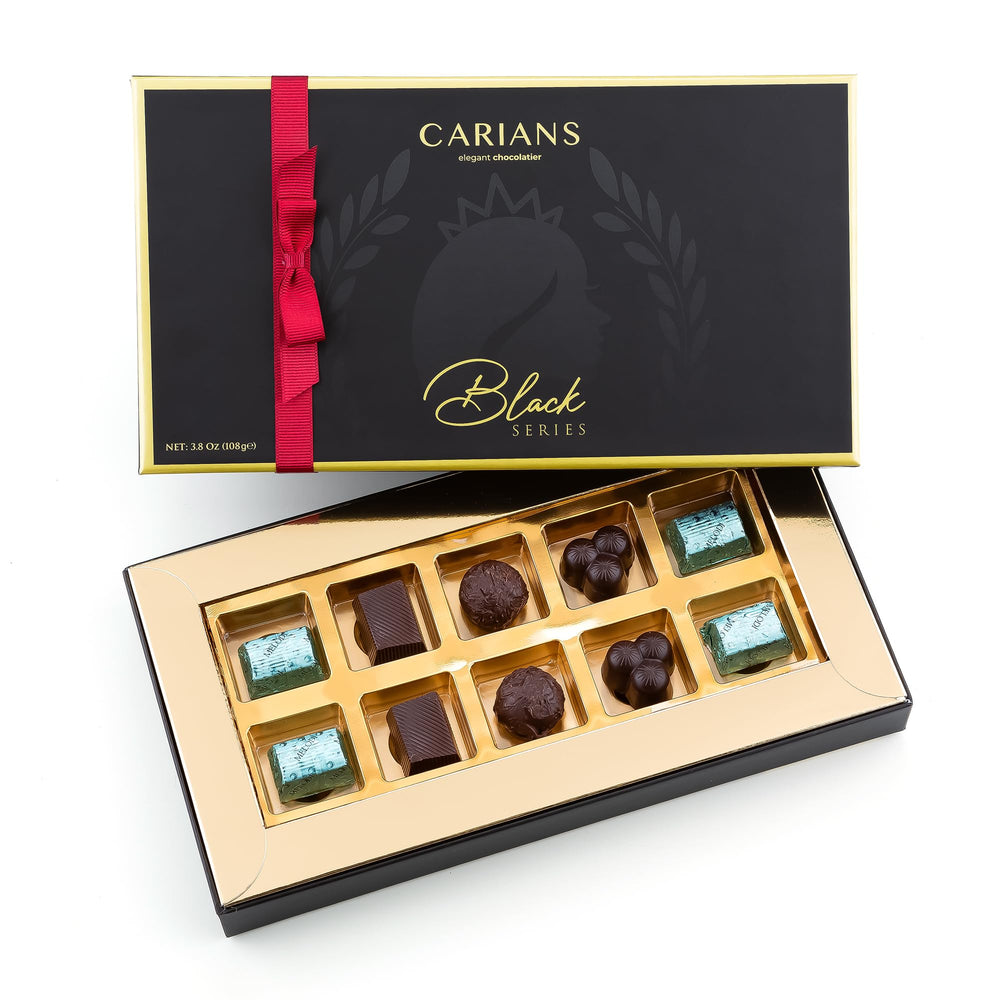 Carian's Bistro assorted truffles box front view, ideal as a gourmet gift