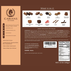 Carian's Bistro gift box interior view showing premium chocolate assortment ready to share