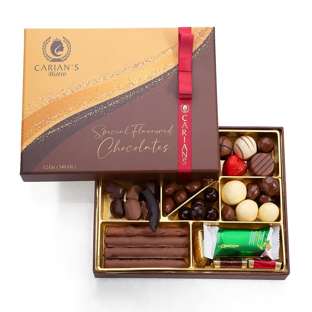 Carian's Bistro chocolate gift box outer lid, luxury packaging ideal for gifting celebrations