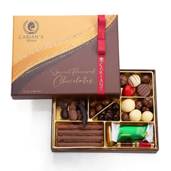 Carian's Bistro chocolate gift box outer lid, luxury packaging ideal for gifting celebrations