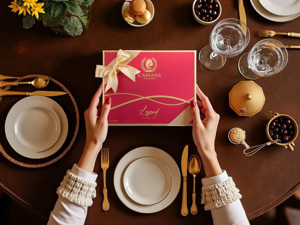 Carian's Bistro Chocolatier truffles with almond, hazelnut, and raspberry flavors close-up.