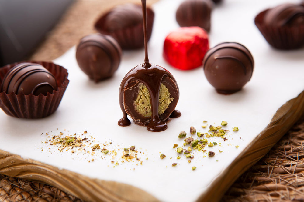 Carian's Bistro pistachio and kunafa truffle highlighting rich textures.