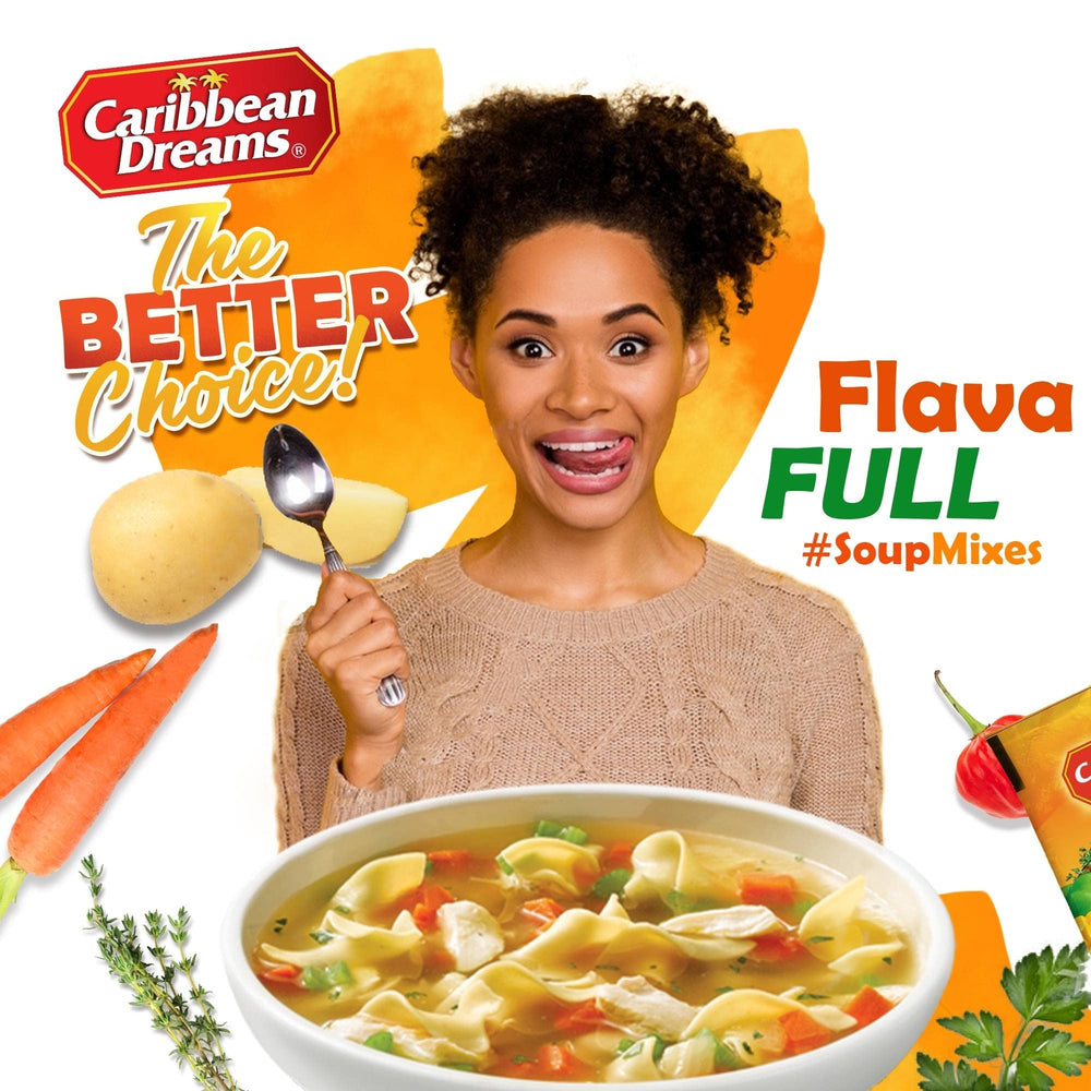 Caribbean Dreams Cock Soup served in a bowl, ready in minutes