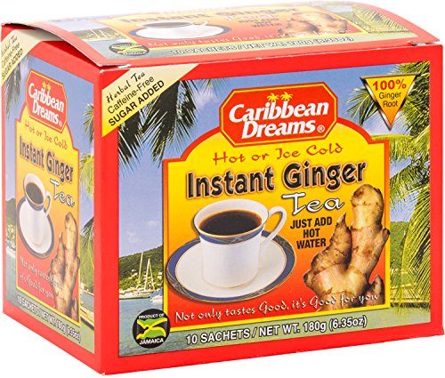 Caribbean Dreams ginger tea bag ready for hot or cold serving.