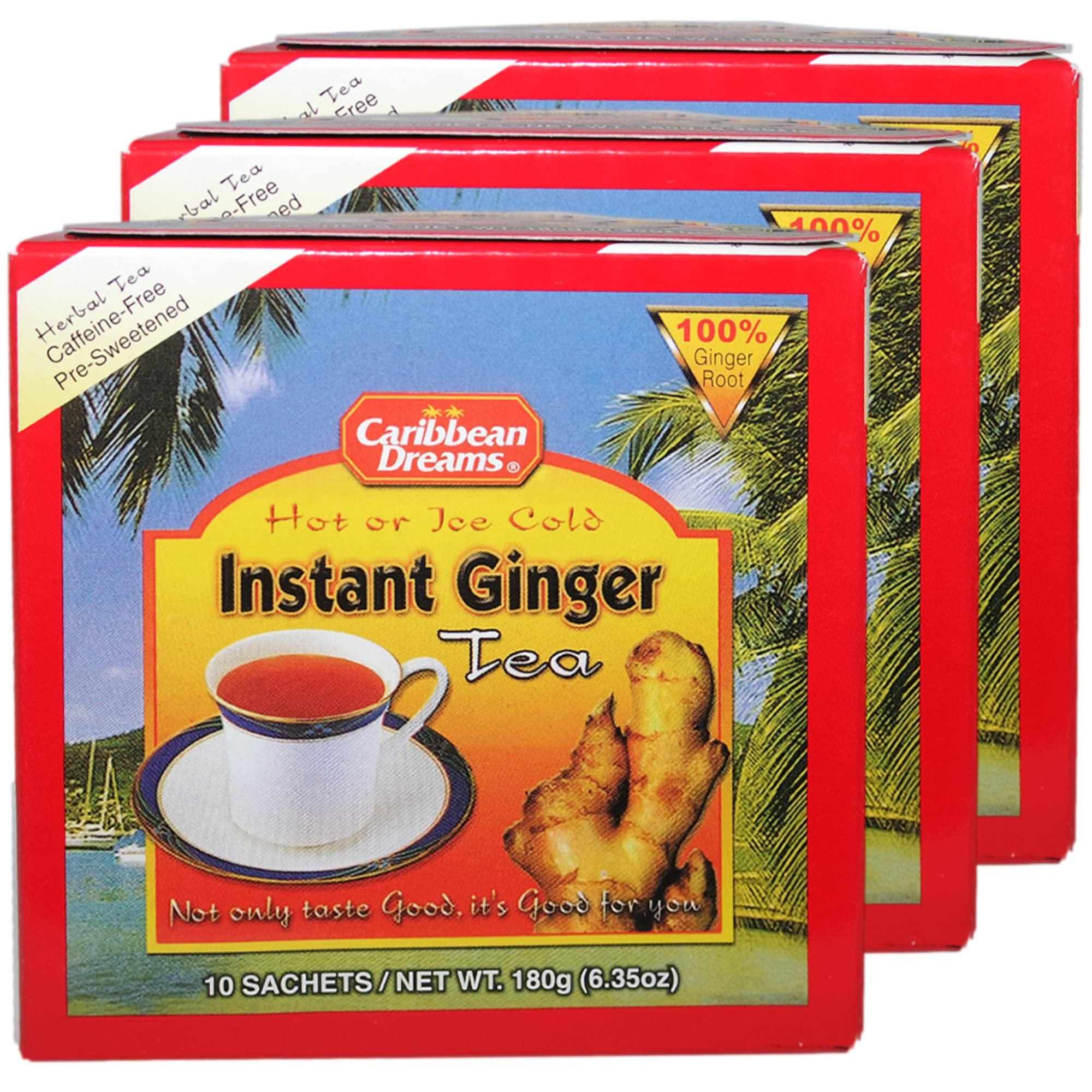 Caribbean Dreams Ginger Tea three-pack sachets ready to steep for a cozy, flavorful moment.