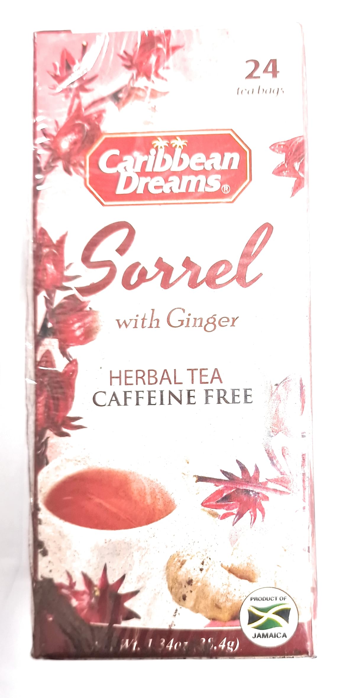 Caribbean Dreams Sorrel & Ginger label close-up showing ingredients.