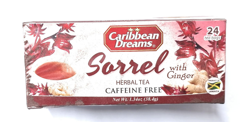Caribbean Dreams Sorrel & Ginger tea bags for a soothing caffeine-free cup.
