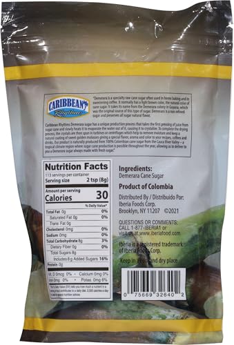 Caribbean Rhythms Demerara Sugar granules close-up highlights amber color and natural sweetness.