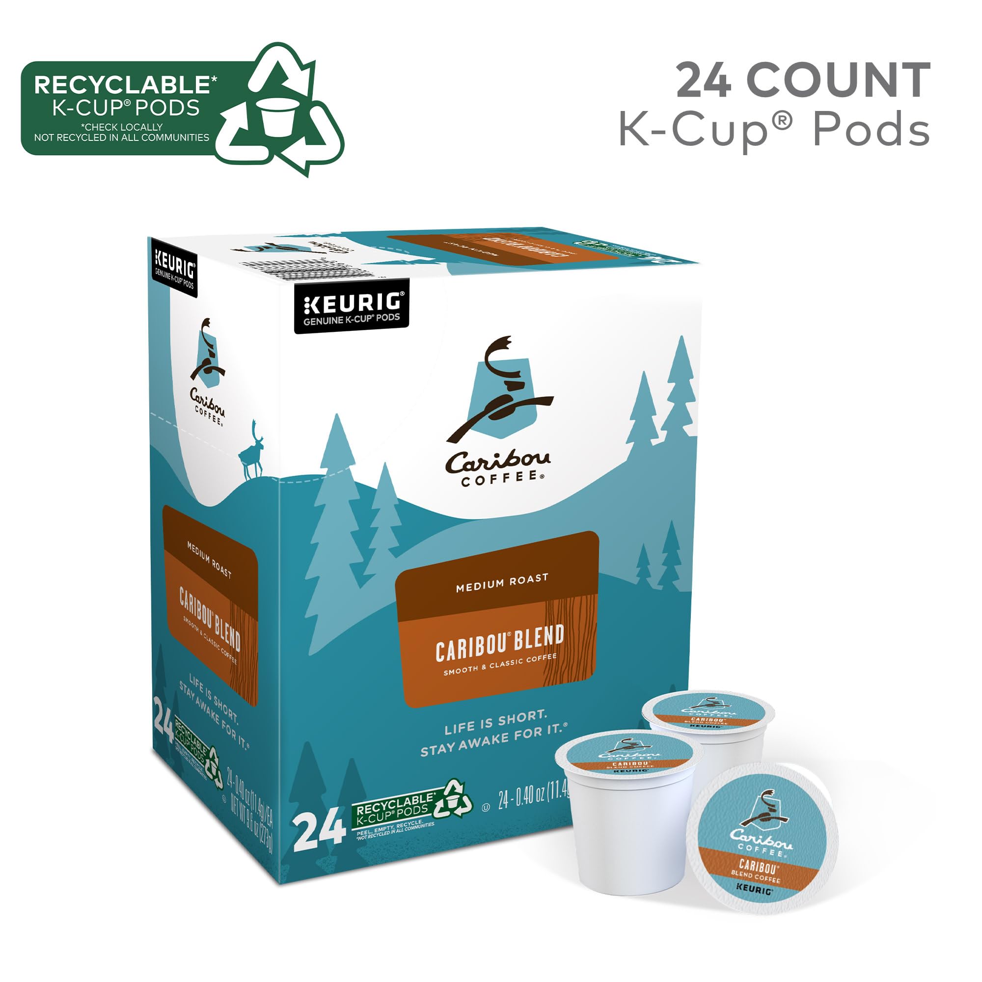 Caribou Blend aroma bag showcases inviting roast for quick mornings.