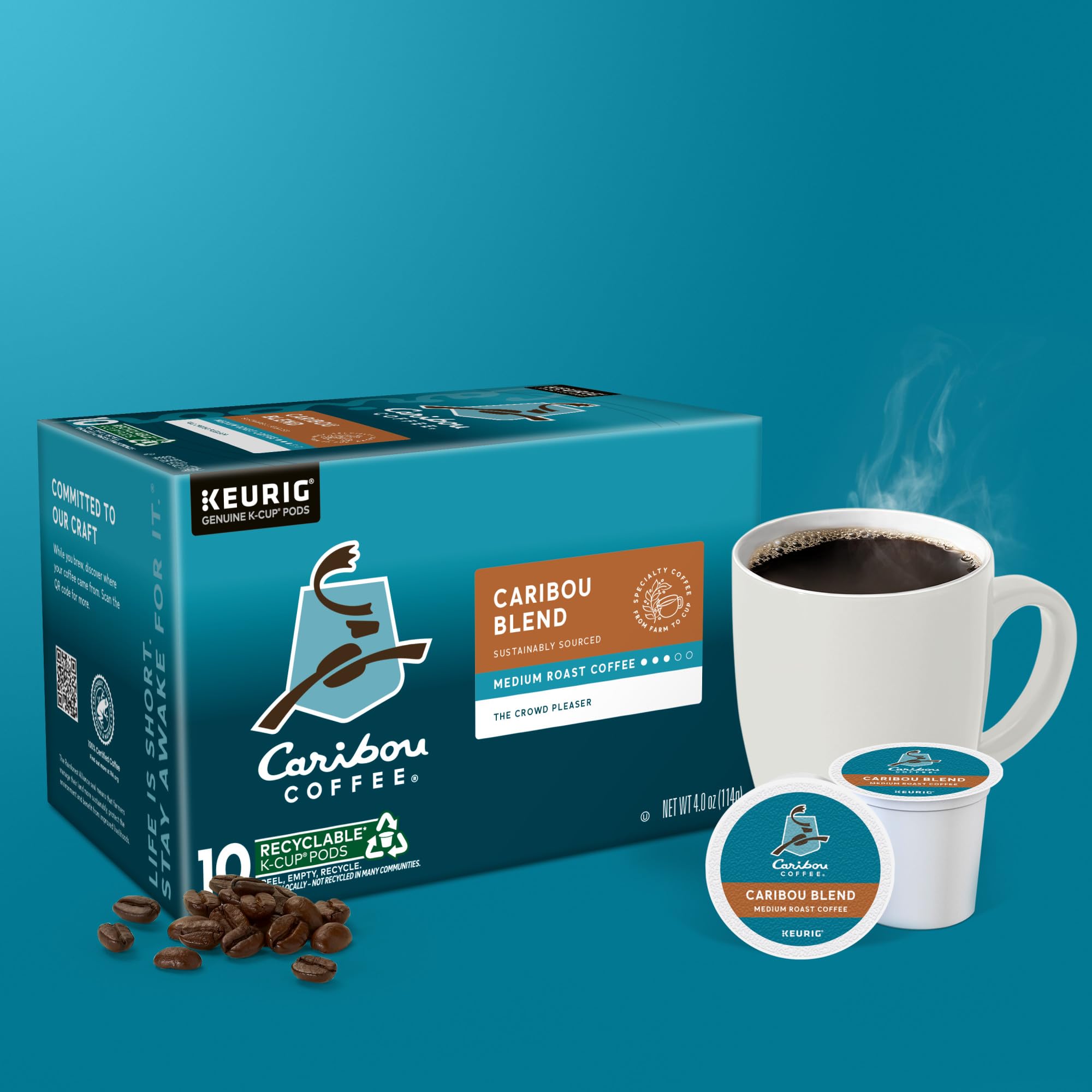 Caribou Coffee Caribou Blend Indonesian bean detail suggests bold yet approachable.