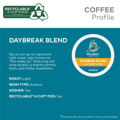 Caribou Coffee Daybreak ground coffee close-up shows light roast glow.