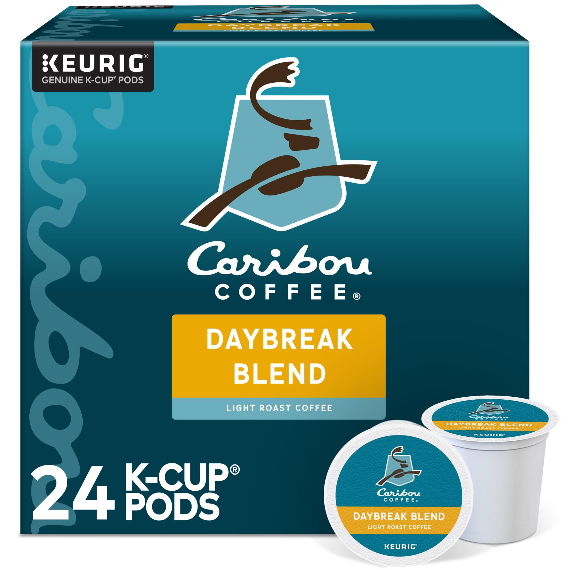 Caribou Coffee Daybreak packaging showcases a bright morning blend for quick brew