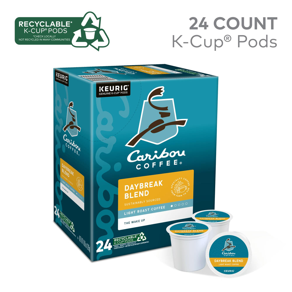 Caribou Coffee Daybreak recyclable pods label highlights sustainability