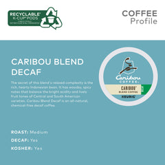 Caribou Blend Decaf K-Cup pods displayed for Keurig compatibility.