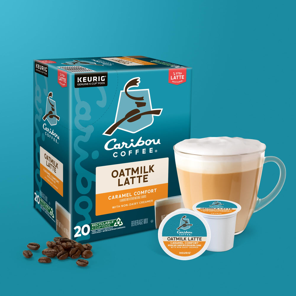 Caribou Coffee foam-topped latte with rich caramel notes.