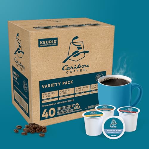 Caribou Coffee Mahogany Blend dark roast with rich spice notes.