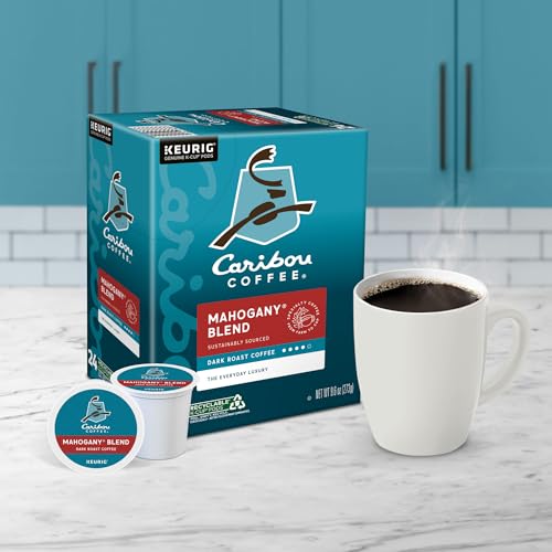 Caribou Coffee Mahogany cup with latte art and creamy texture