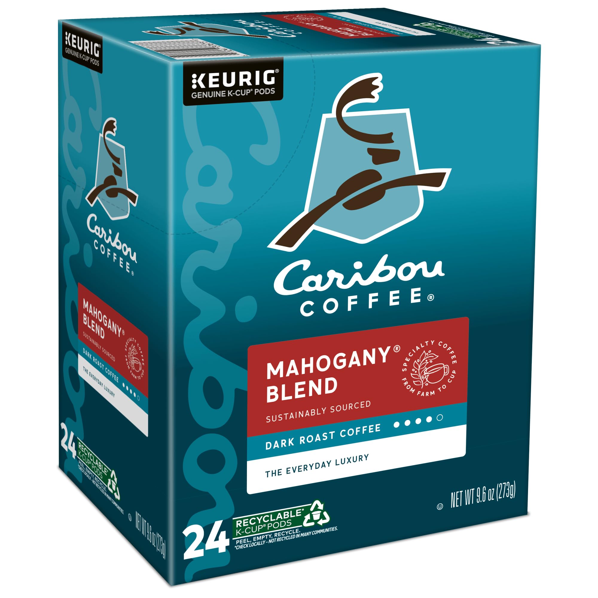 Steaming cup of Caribou Mahogany highlighting rich aroma and bold roast
