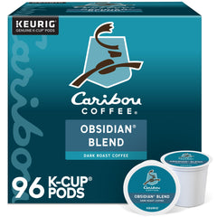Caribou Coffee Obsidian K-Cup packaging shown for premium Keurig brews.