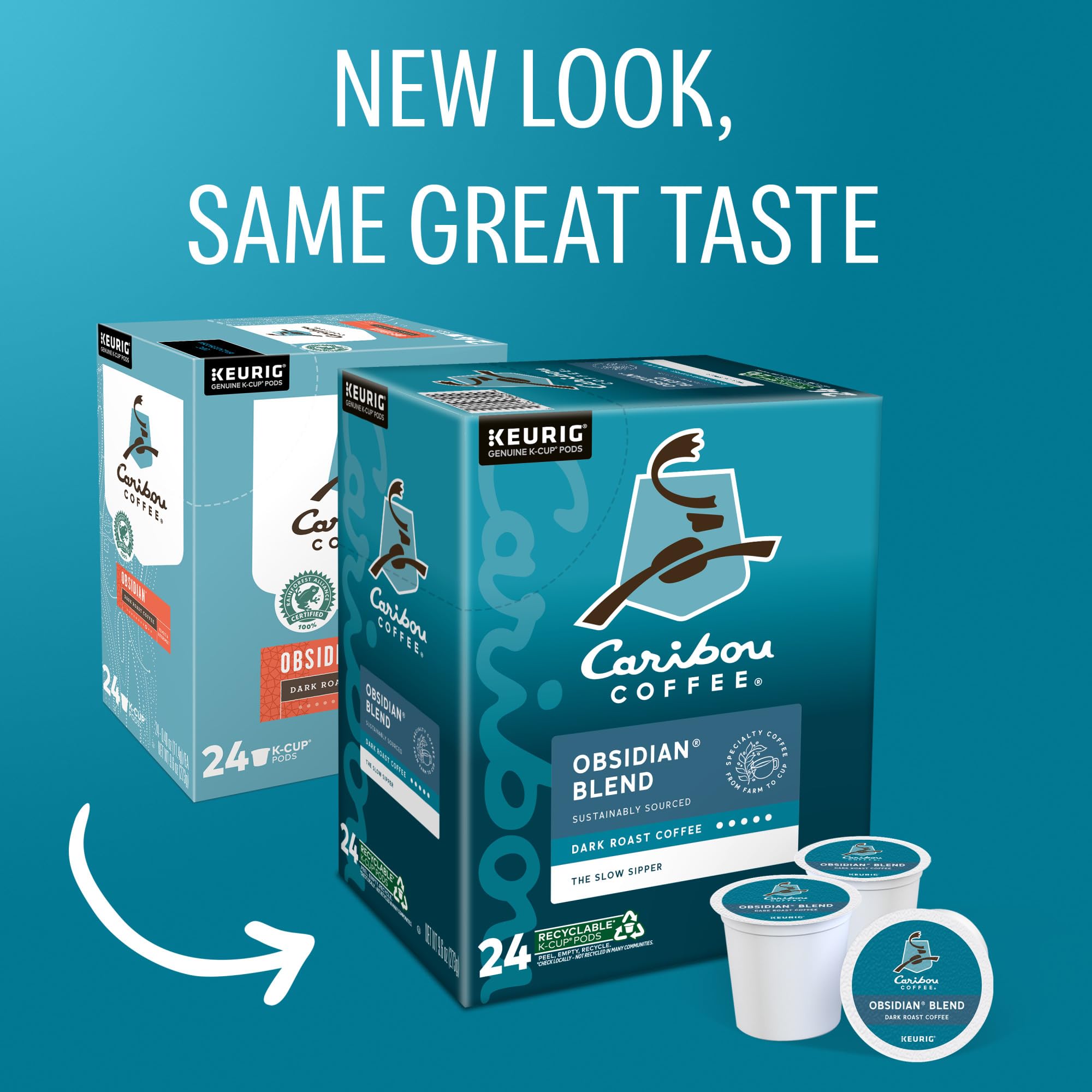 Close-up of Caribou Coffee Obsidian pod highlighting rich ground texture.