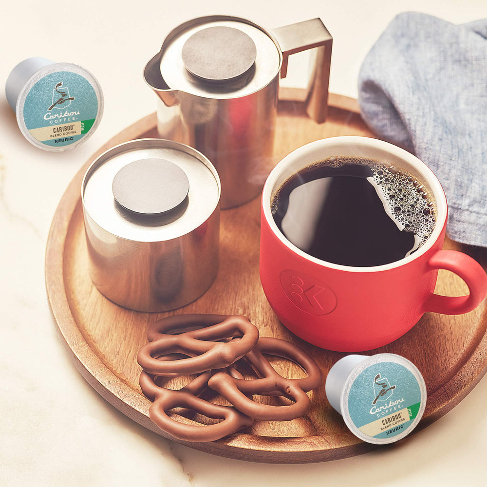 Keurig-compatible Caribou Blend Decaf pods for home or office use.