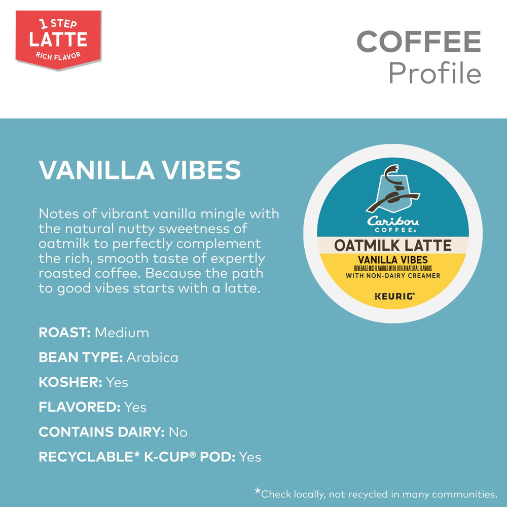Caribou Coffee Vanilla Vibes oatmilk latte K-Cup box