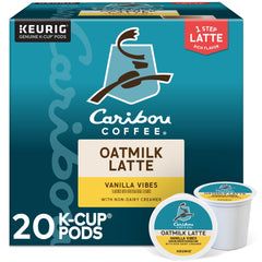 Caribou Coffee Vanilla Vibes oatmilk latte pod packaging for Keurig use
