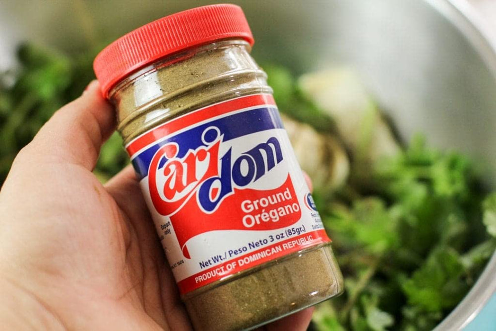 Caridom oregano powder in a 3 oz pack for stews and marinades.