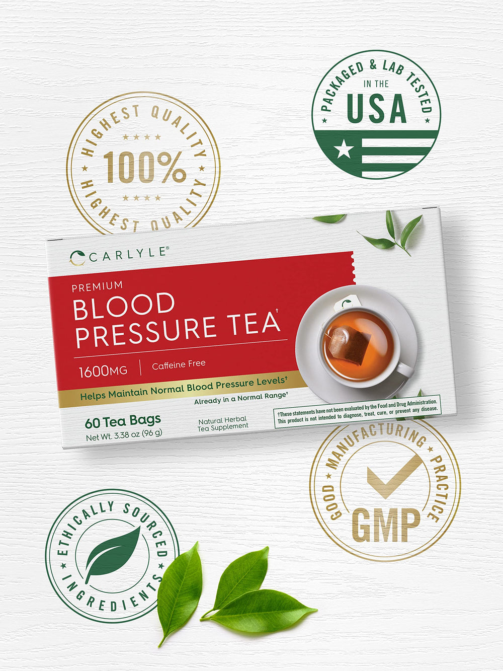Carlyle Blood Pressure Tea Bags dried herb blend with moringa and hibiscus