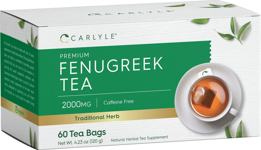 Carlyle Fenugreek Seed Tea bags on a saucer for a calming tea moment