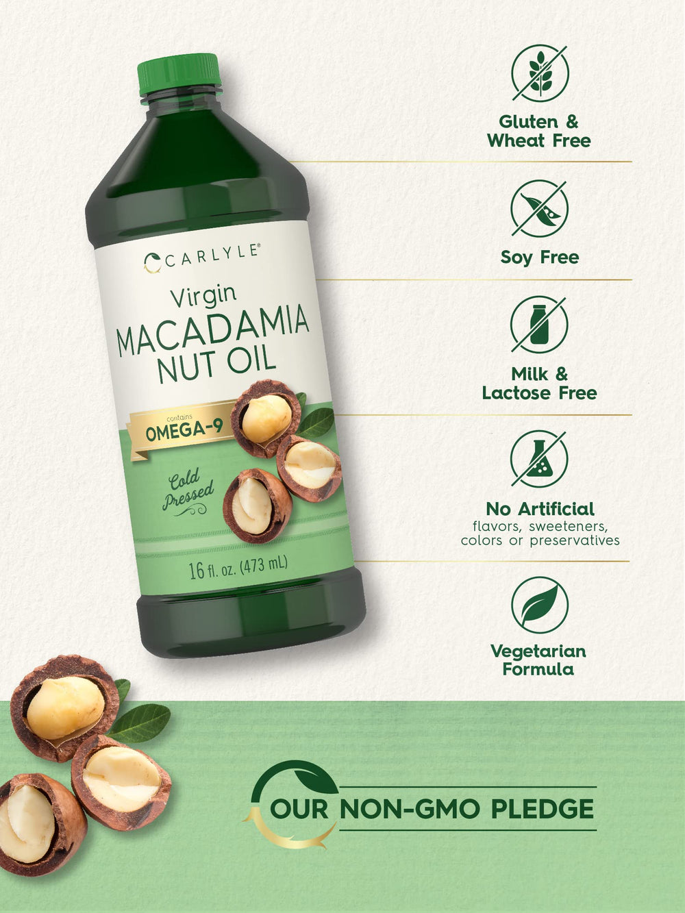 Carlyle Macadamia Nut Oil bottle on a kitchen shelf for versatile use.