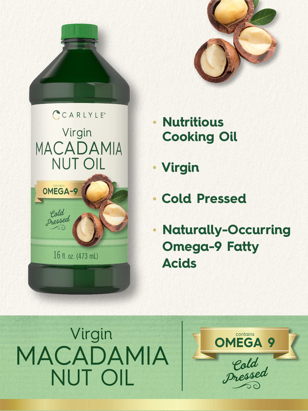 Carlyle Macadamia Nut Oil is poured into a pan for cooking.