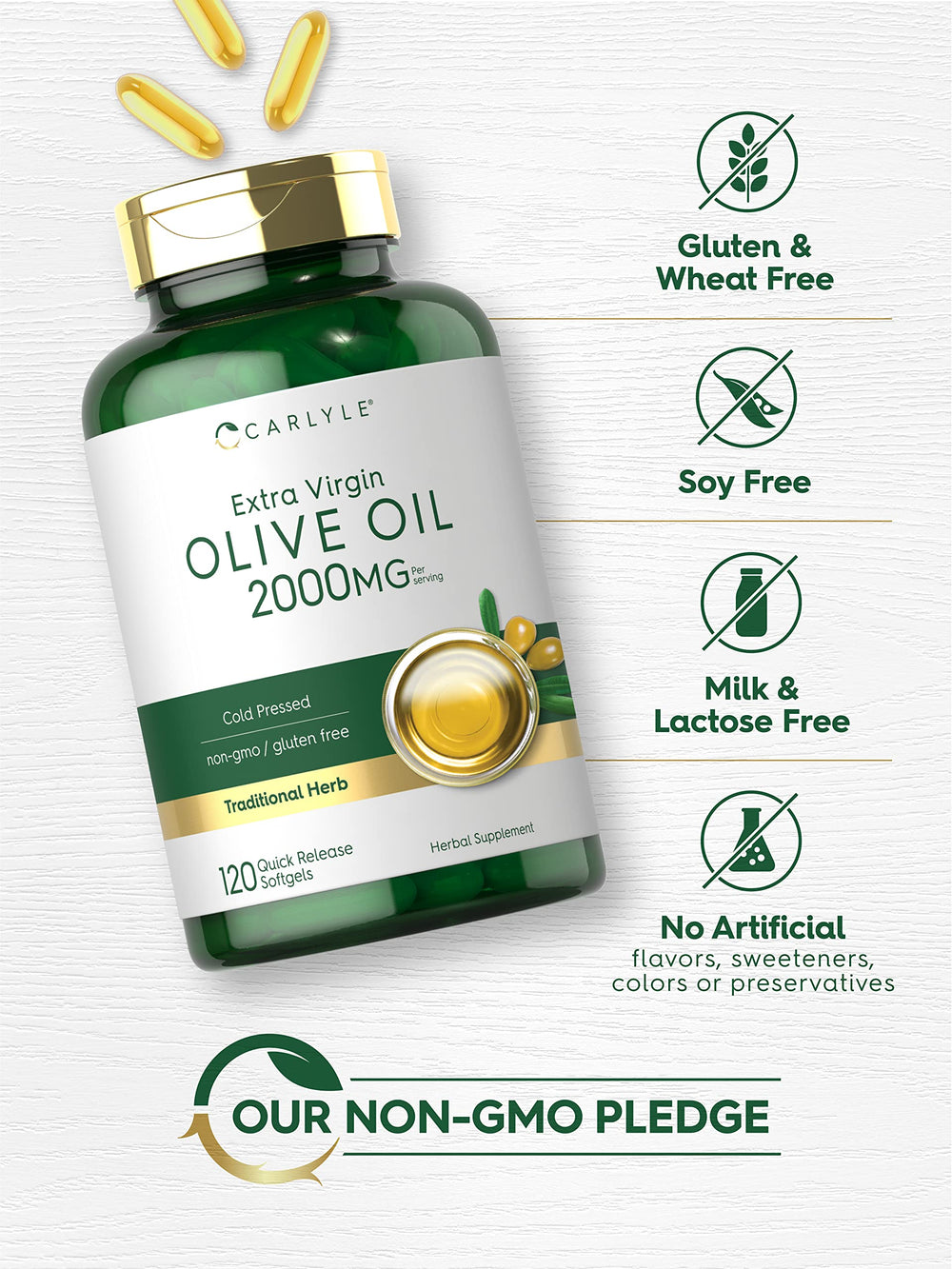Smooth pour of Carlyle Olive Oil illustrating easy usage.