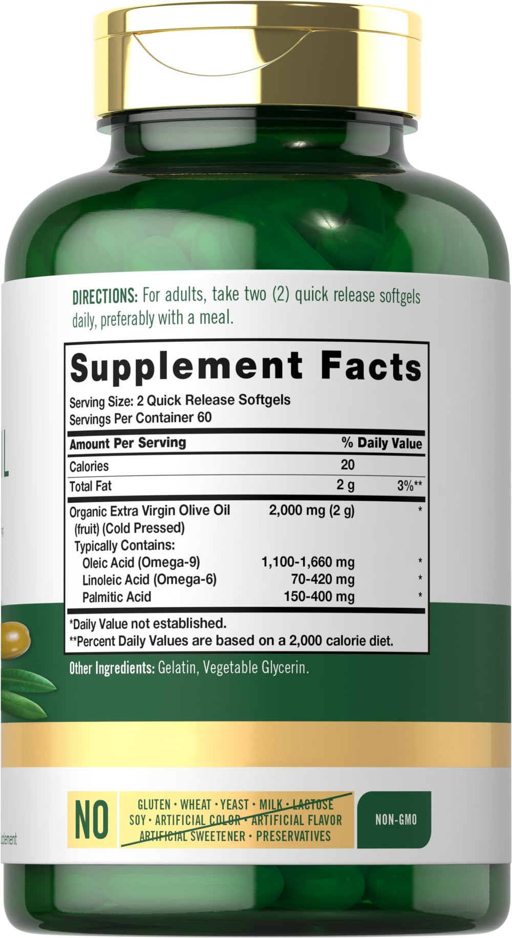 Close-up of Carlyle Olive Oil Softgels for convenient daily supplementation.