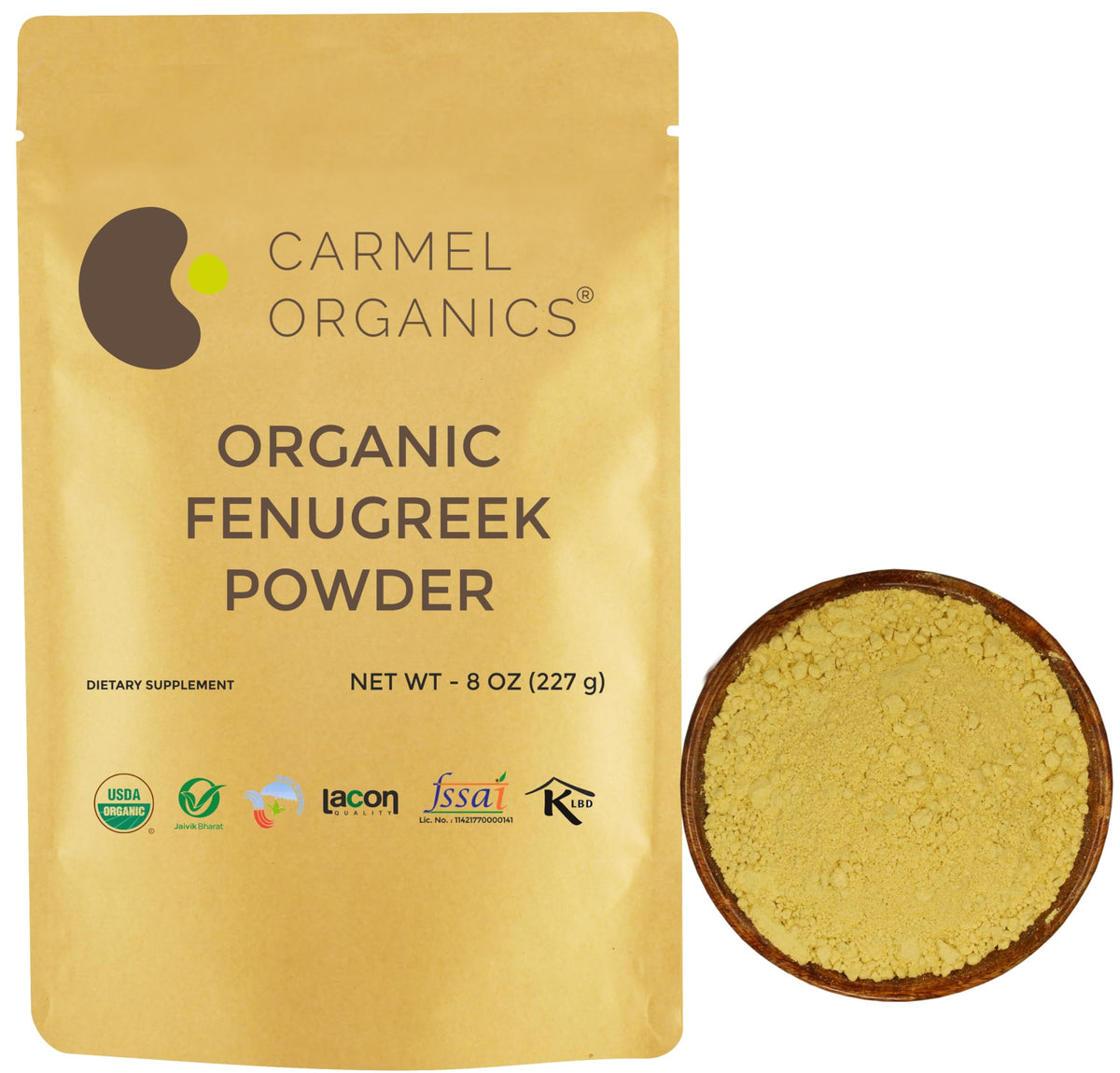 Carmel Organics fenugreek seeds packaging with organic seal for versatile cooking