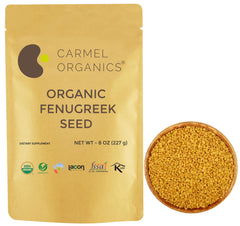 Carmel Organics fenugreek seeds packaging for pantry storage and freshness.