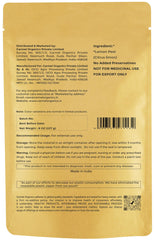 Packaging close-up of Carmel Organics Lemon Peel Powder highlighting preservative-free quality.