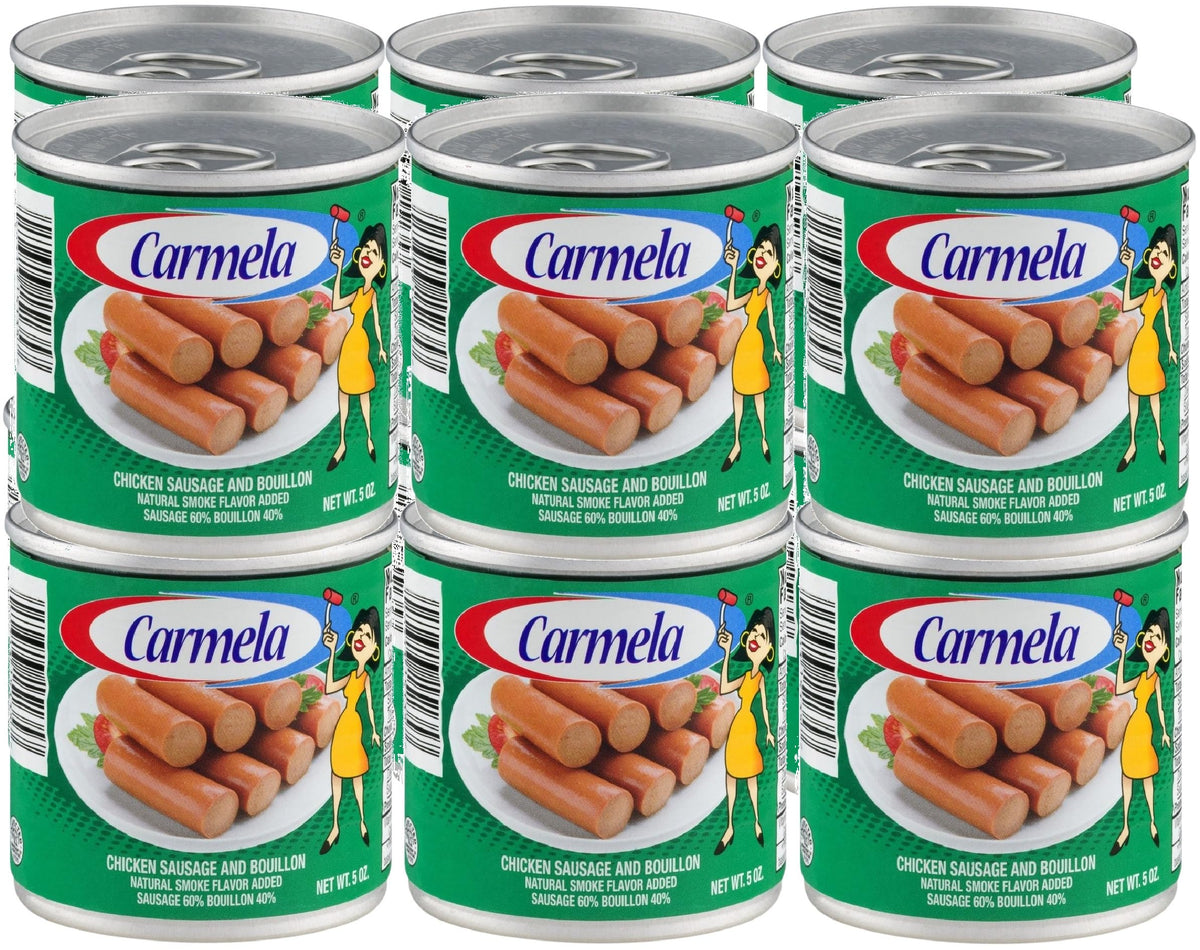 Carmela Chicken Vienna Sausage in broth 12-pack in view, ready to stock pantry