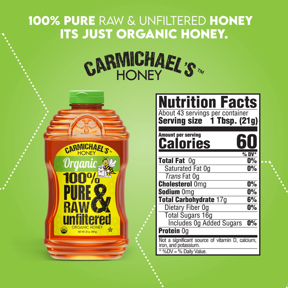 Carmichael's Honey in a kitchen scene emphasizing pure, additive-free sweetener