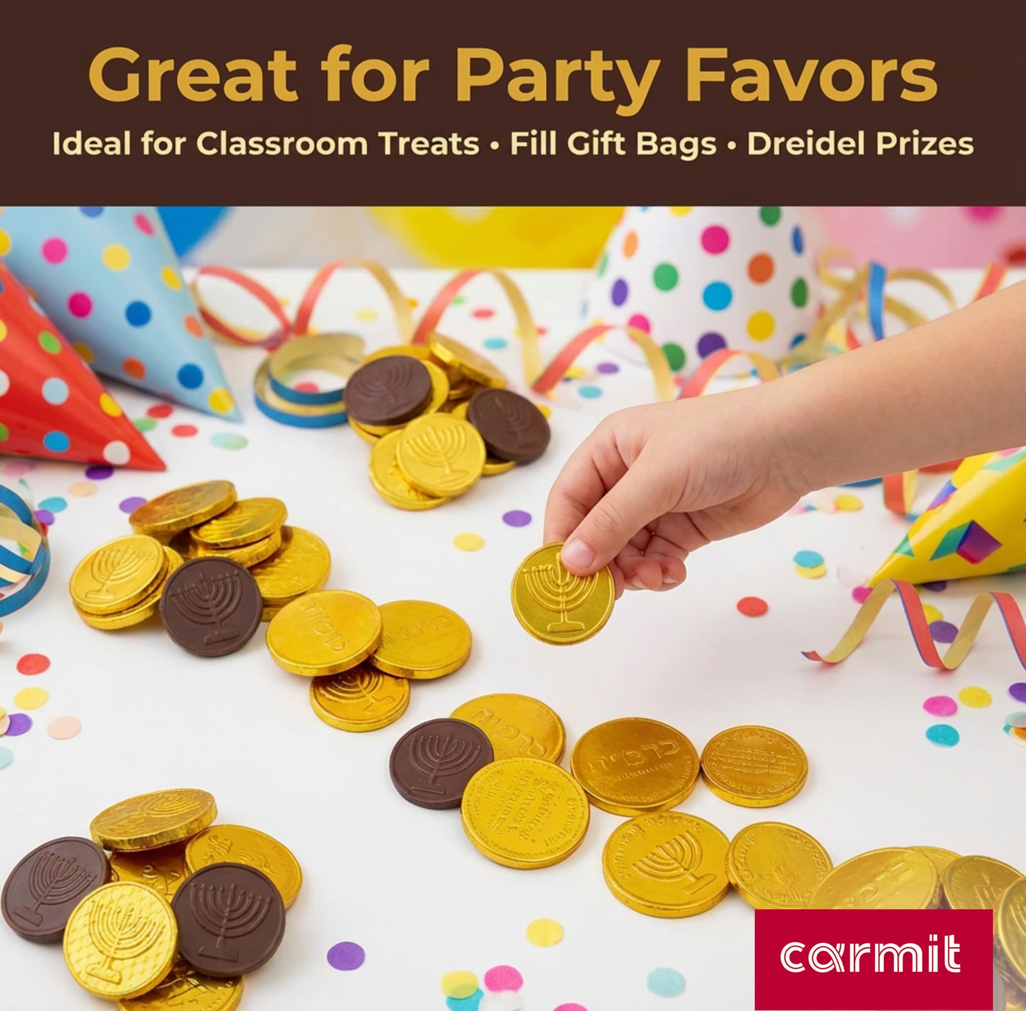Carmit dreidel game coins ready for family fun and friendly competition.
